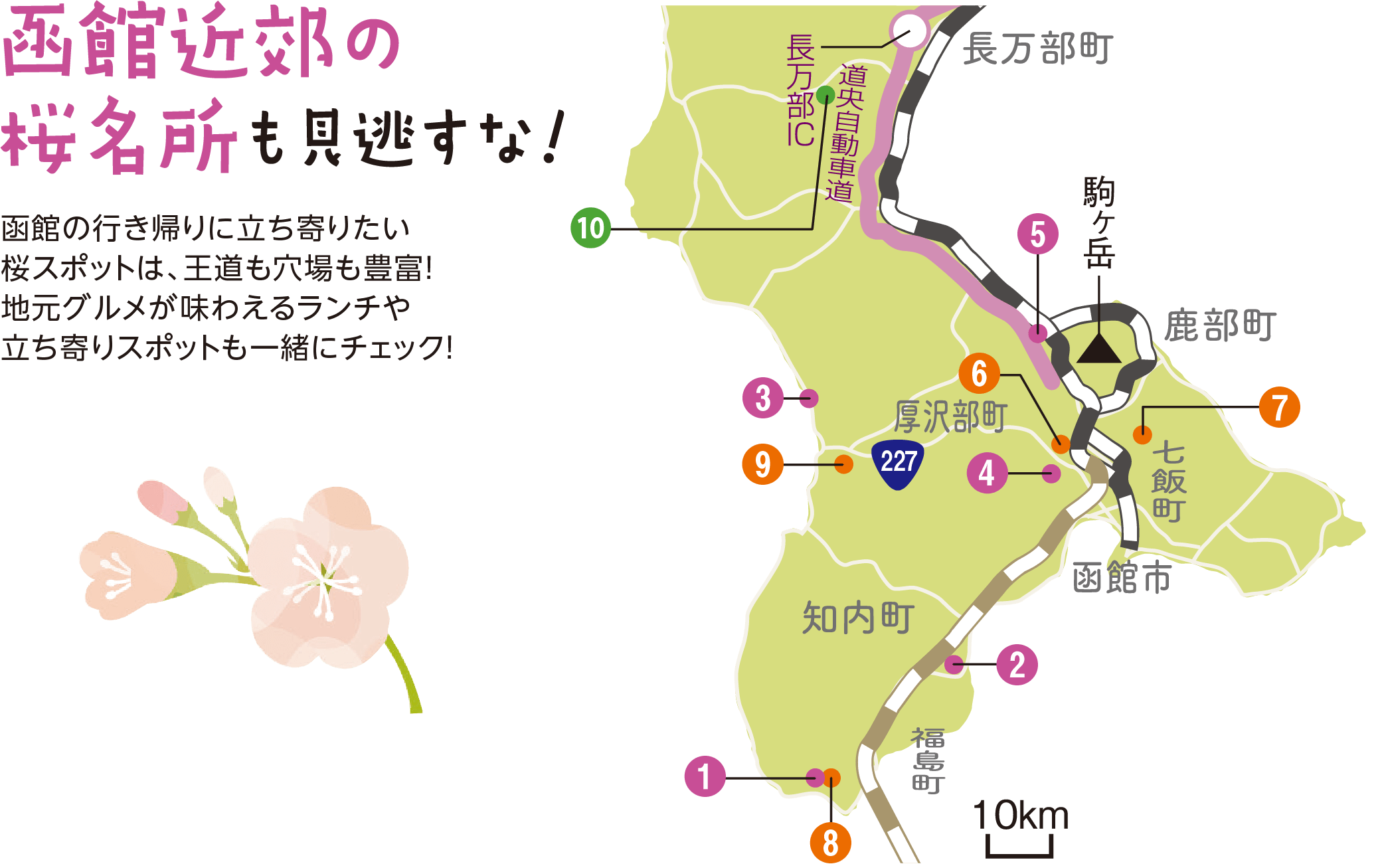 函館近郊の桜名所も見逃すな！ 函館の行き帰りに立ち寄りたい桜スポットは、王道も穴場も豊富！地元グルメが味わえるランチや立ち寄りスポットも一緒にチェック！
