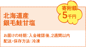 北海道産銀毛鮭甘塩寄附額5千円お届けの時期：入金確認後、2週間以内配送・保存方法：冷凍